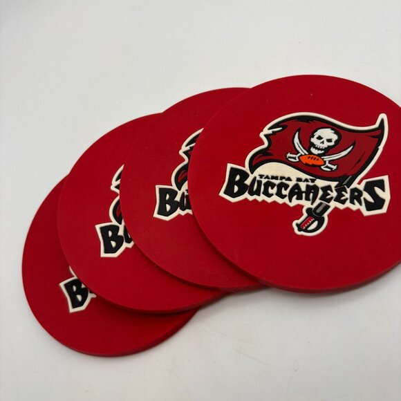 NFL Tampa Bay Buccaneers Football Flag Logo Set of Four Plastic Cup Coasters - Picture 3 of 11